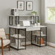 Industrial Style Desk with 4 Open Selves and Bookcase Hutch, White