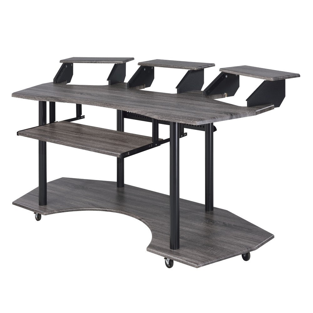 Wooden Computer Desk with Keyboard Tray and Open Bottom Shelf, Gray