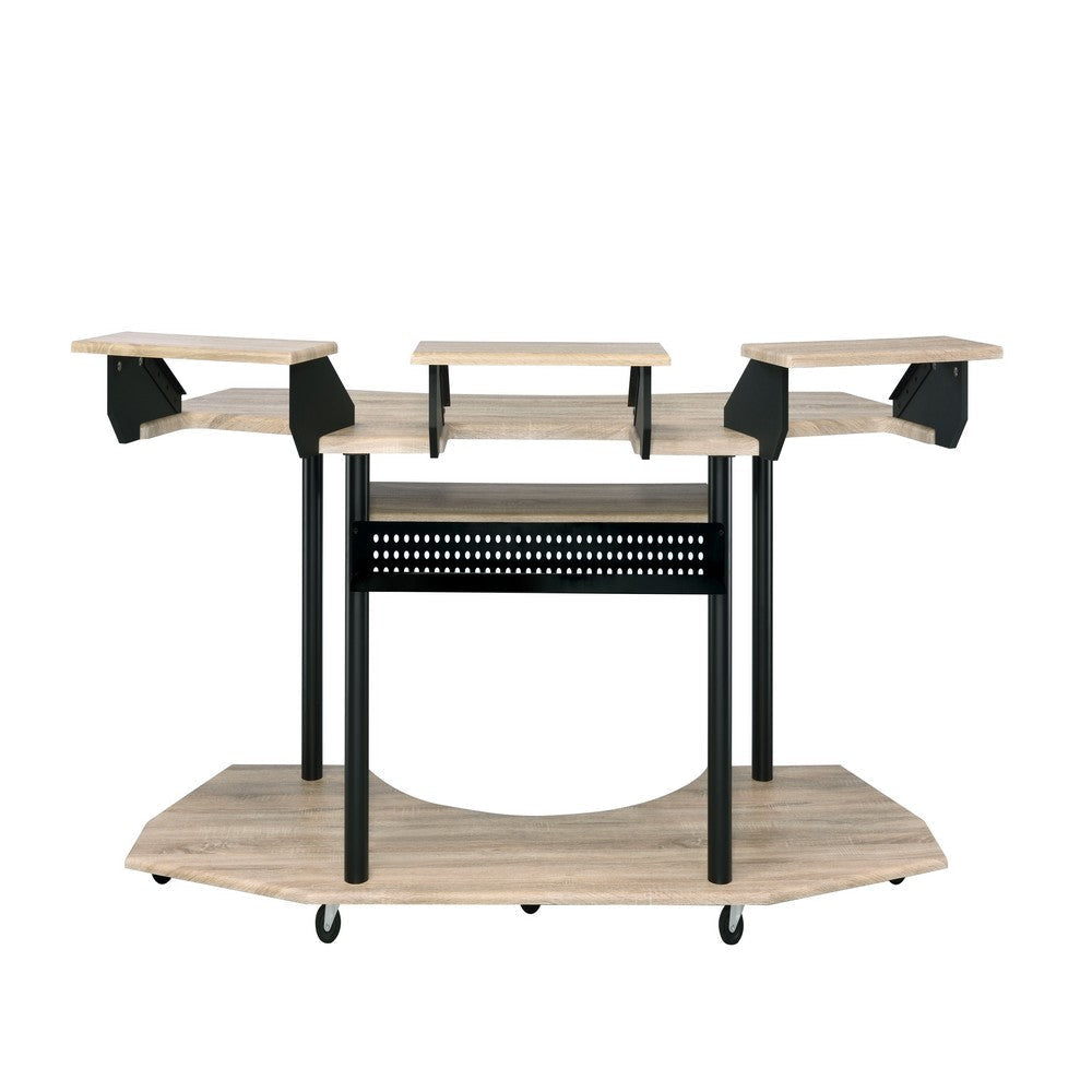 Wooden Computer Desk with Keyboard Tray and Open Bottom Shelf Brown