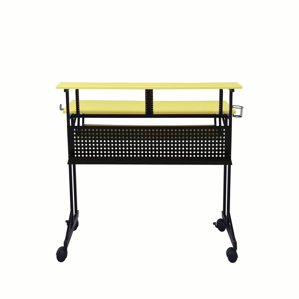 Rectangular Top Computer Desk with 1 Shelf and 1 Cupholder,Black and Yellow BM209624