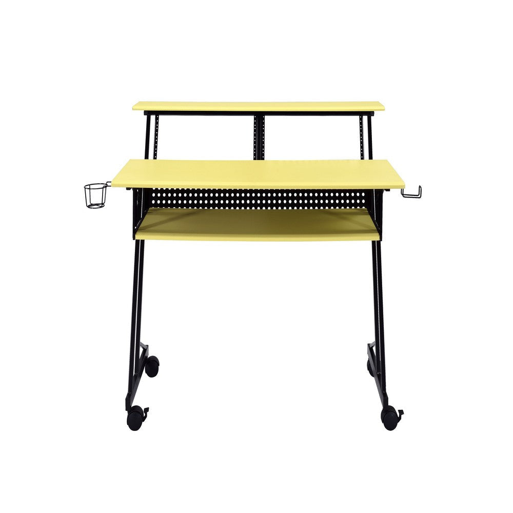 Rectangular Top Computer Desk with 1 Shelf and 1 Cupholder,Black and Yellow BM209624