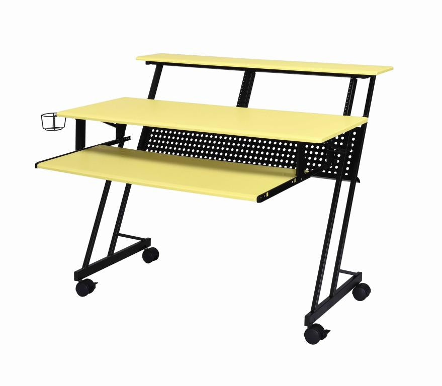 Rectangular Top Computer Desk with 1 Shelf and 1 Cupholder,Black and Yellow