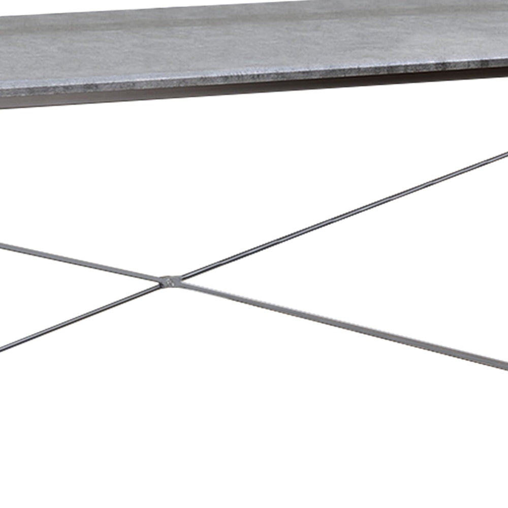 47 Sled Base Metal Table With Wooden Top Gray and Silver By Casagear Home BM209625