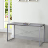 47" Sled Base Metal Table With Wooden Top, Gray and Silver By Casagear Home