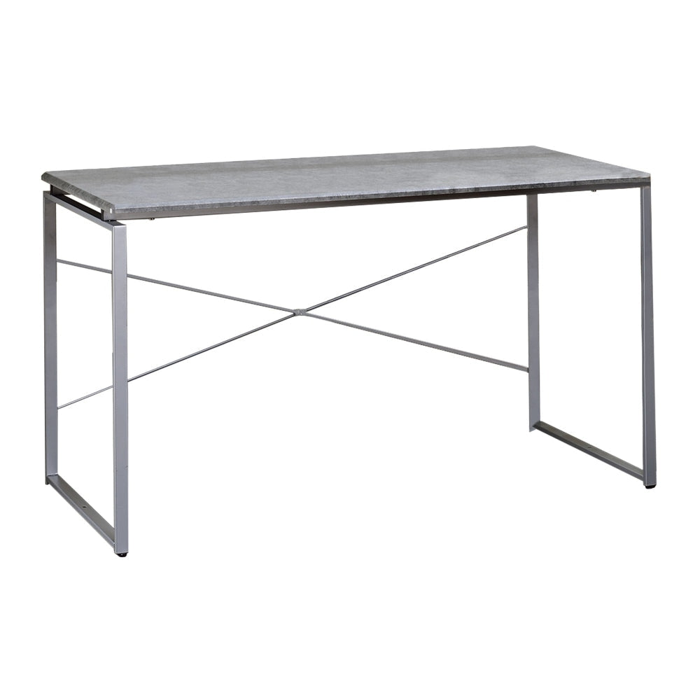 47 Sled Base Metal Table With Wooden Top Gray and Silver By Casagear Home BM209625