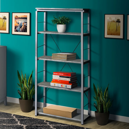 54" 4-Shelf Bookshelf with X Back, Silver and Gray By Casagear Home