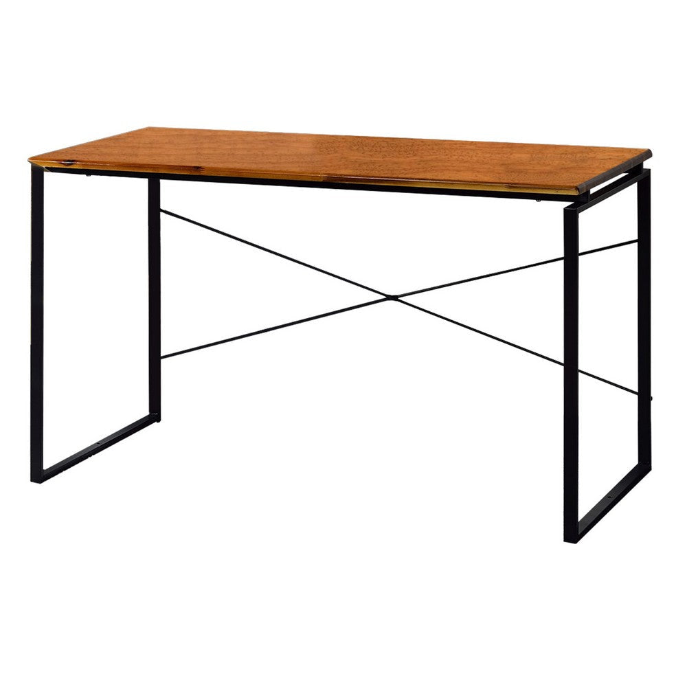 47’’ Rectangular Wood Top Desk with Metal Legs Brown and Black By Casagear Home BM209628