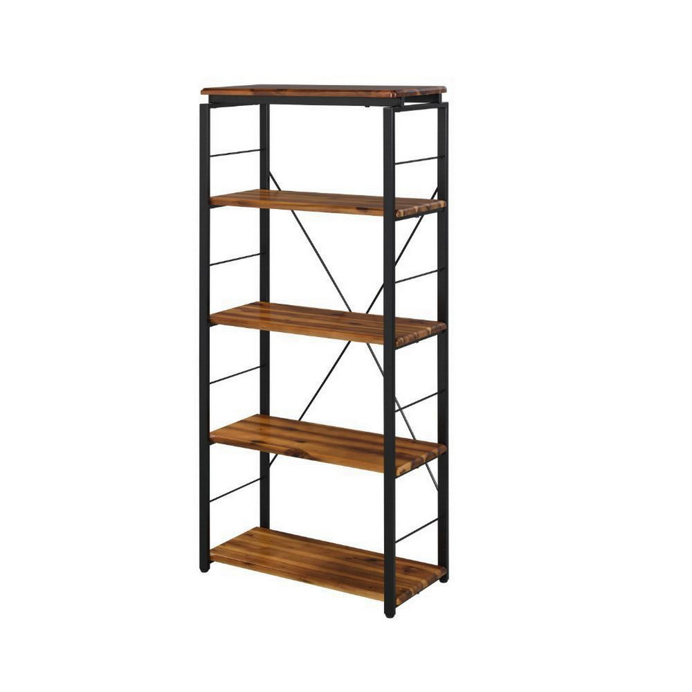 54" 4-Shelf Bookshelf with Metal Frame, Brown and Black By Casagear Home