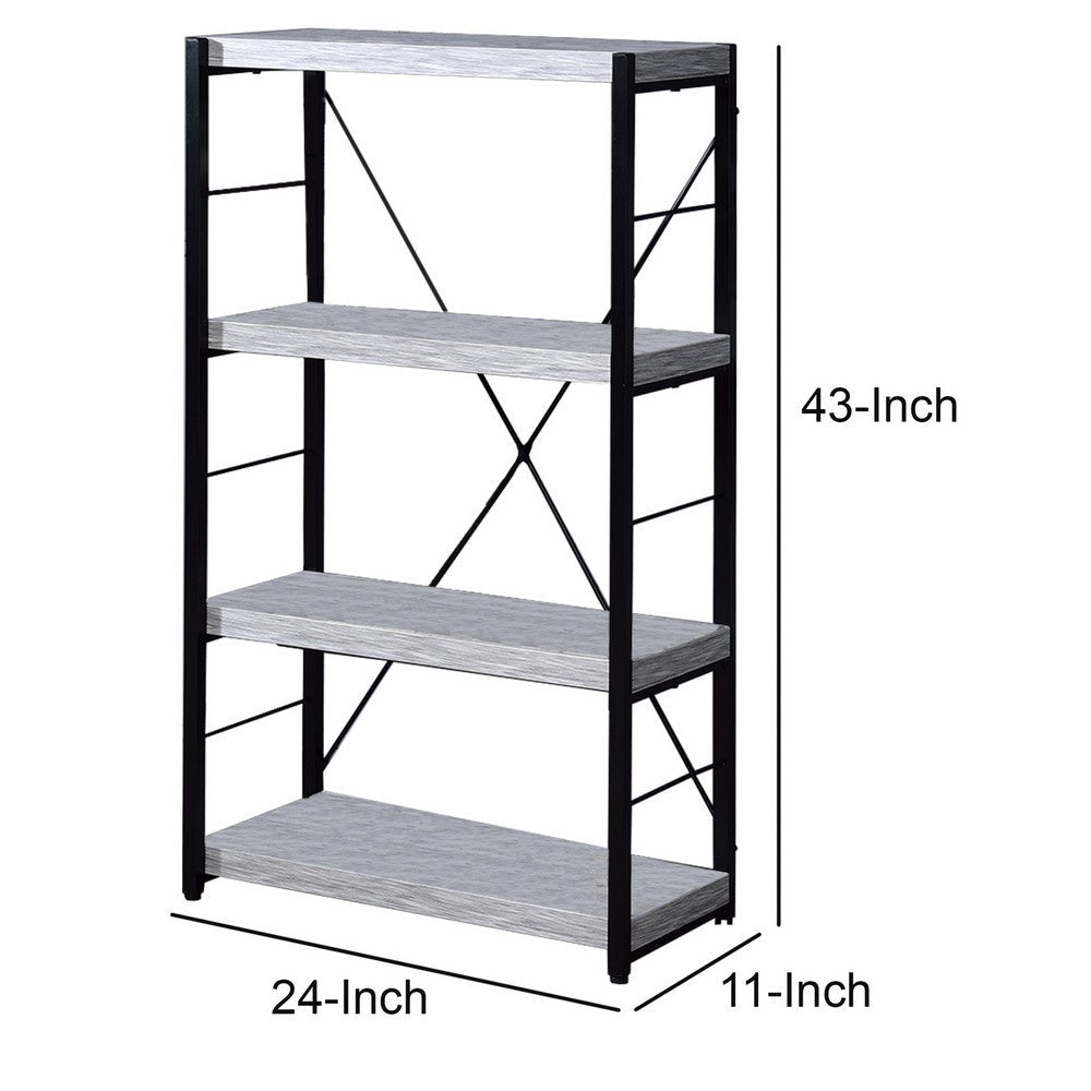 43’ 4-Shelf Bookshelf with Metal Frame White and Black By Casagear Home BM209632