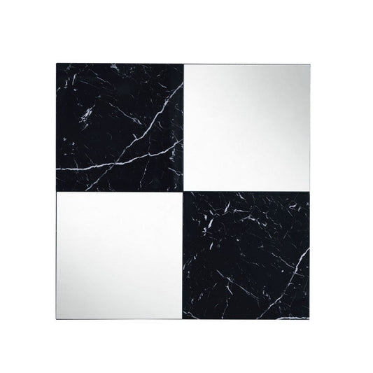 Contemporary Square Accent Wall Mirror with Faux Marble, Silver and Black By Casagear Home