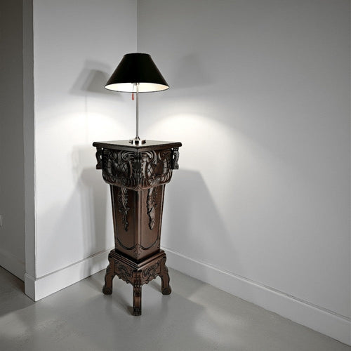 Pedestal Stand | Engraved Wood Frame | Dark Brown