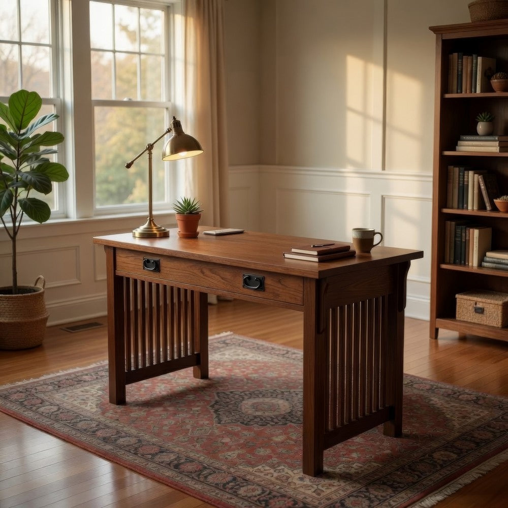 30" Wooden Writing Desk with 1 Drawer & Slatted Sides, Brown By Casagear Home