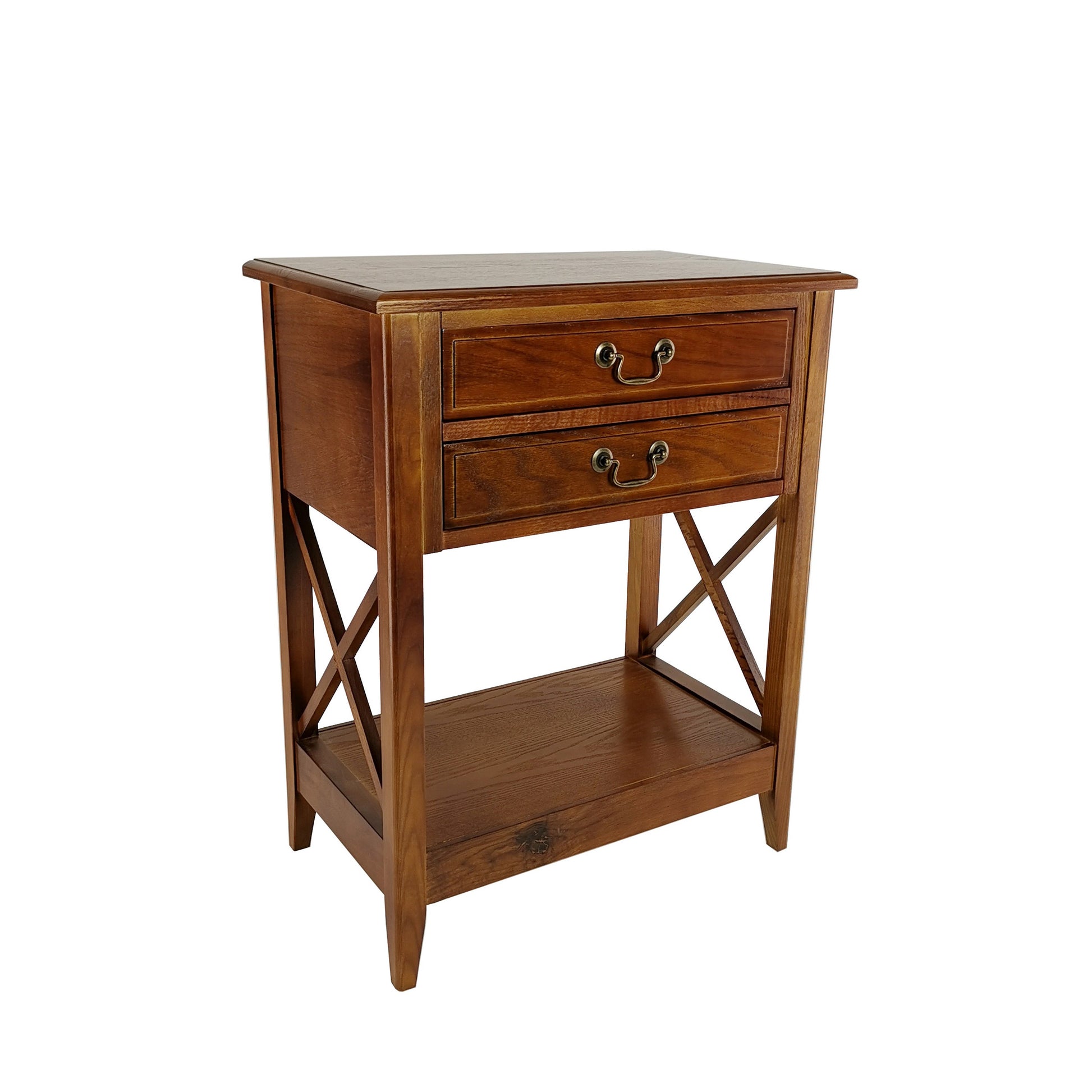 Wooden Nightstand with 2 Drawers and Criss Cross Sides Brown By Casagear Home BM210138