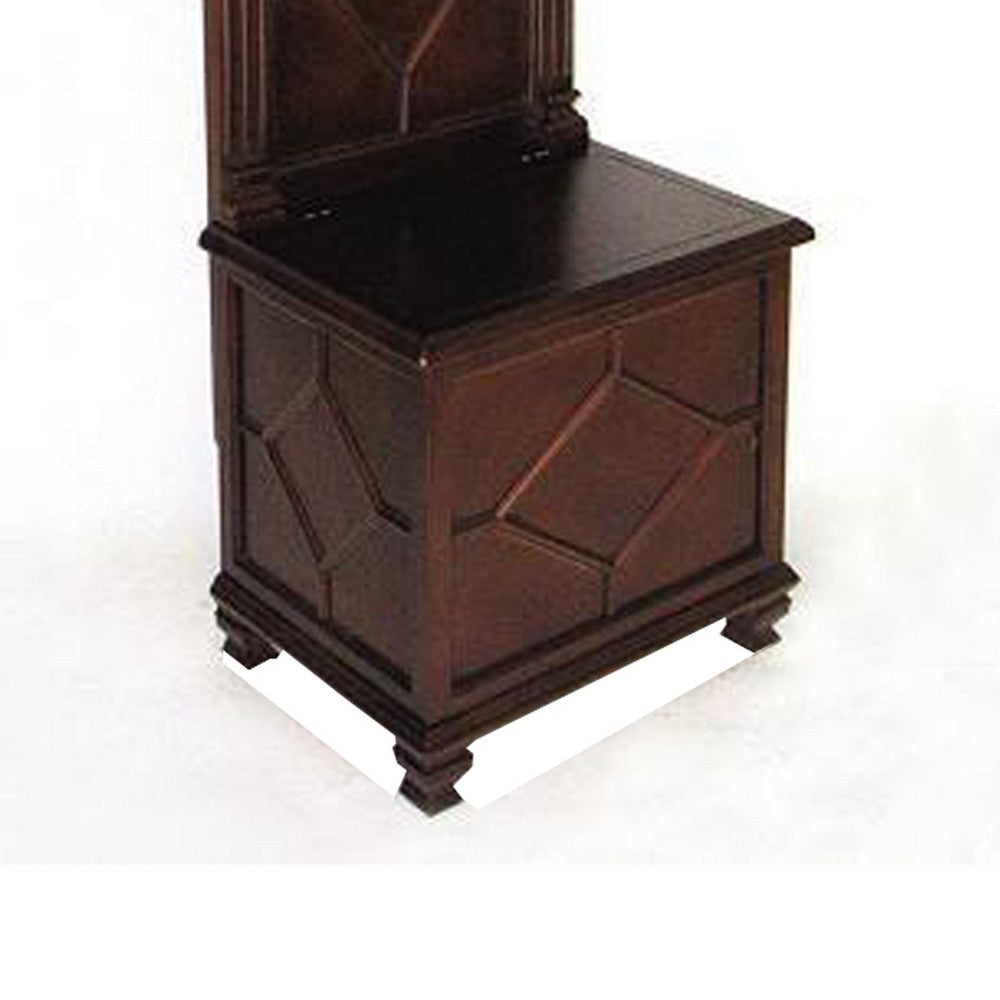 Molded Wooden Frame Hall Tree with Lift Top Box and Mirror Insert Brown By Casagear Home BM210155