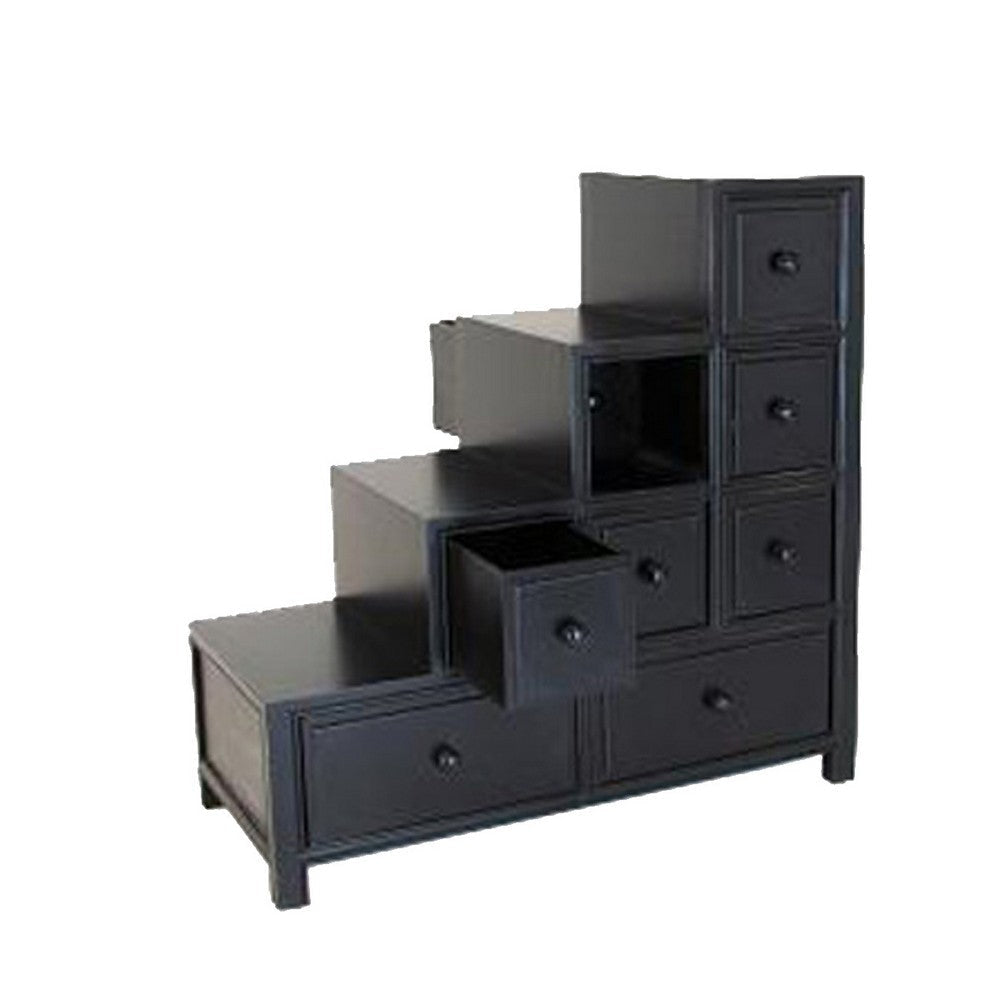 32’ 8 Drawer Wooden Reversible Step Chest Antique Black By Casagear Home BM210158