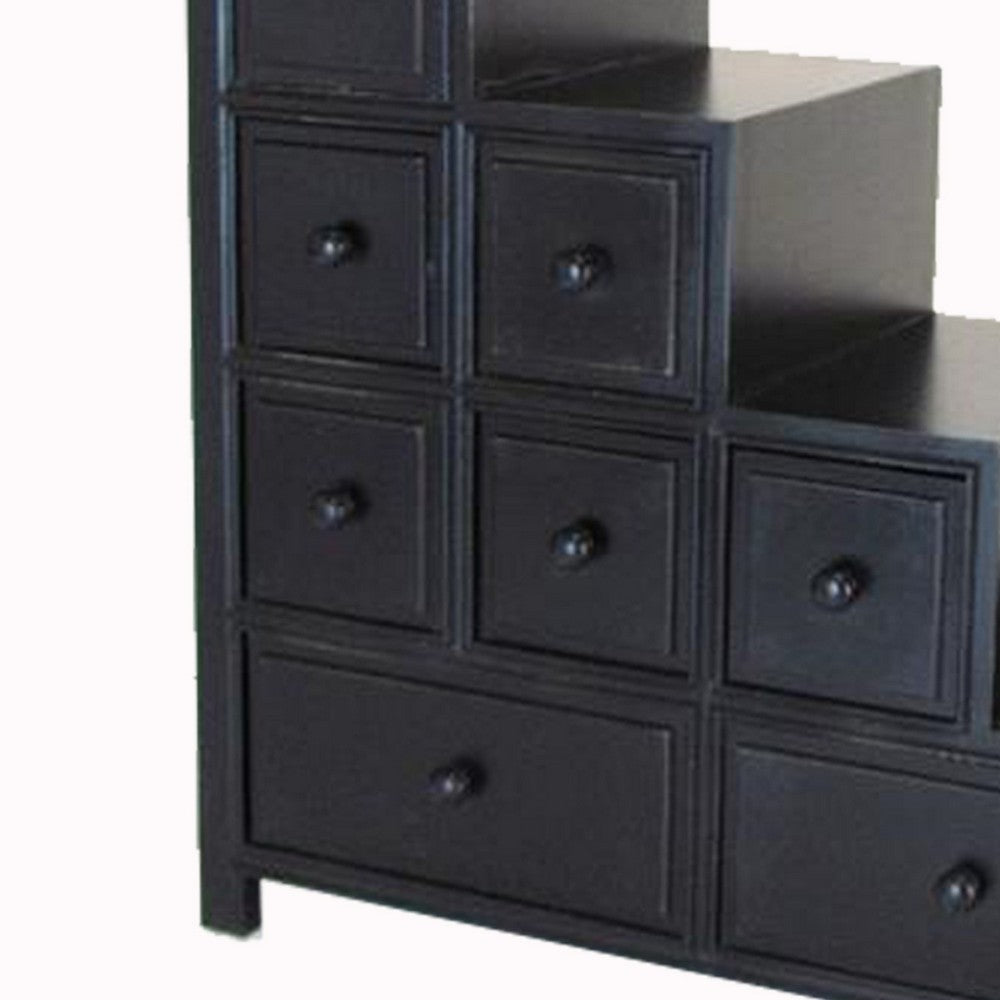 32’ 8 Drawer Wooden Reversible Step Chest Antique Black By Casagear Home BM210158