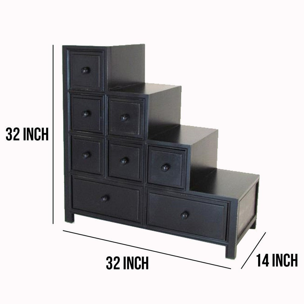 32’ 8 Drawer Wooden Reversible Step Chest Antique Black By Casagear Home BM210158