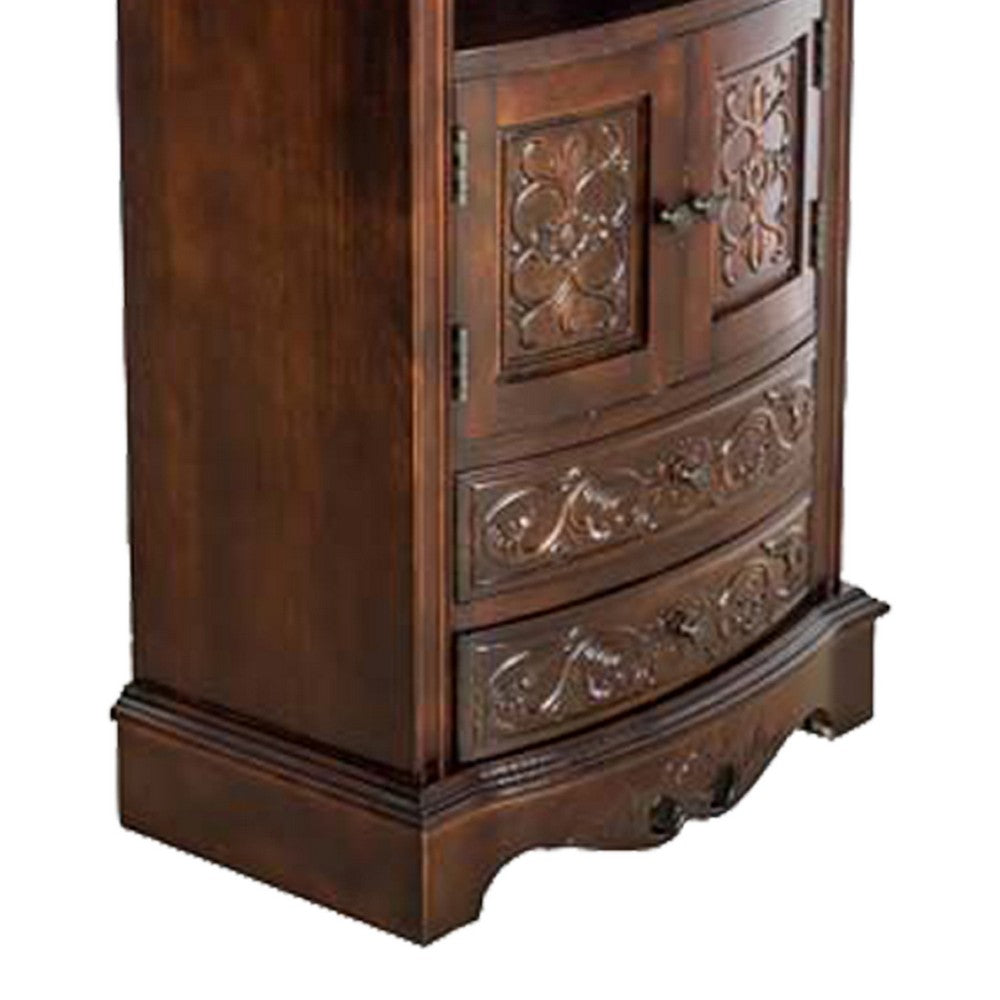 35.5" 2 Drawer & 2 Drawer Engraved Wooden Cabinet, Brown By Casagear Home