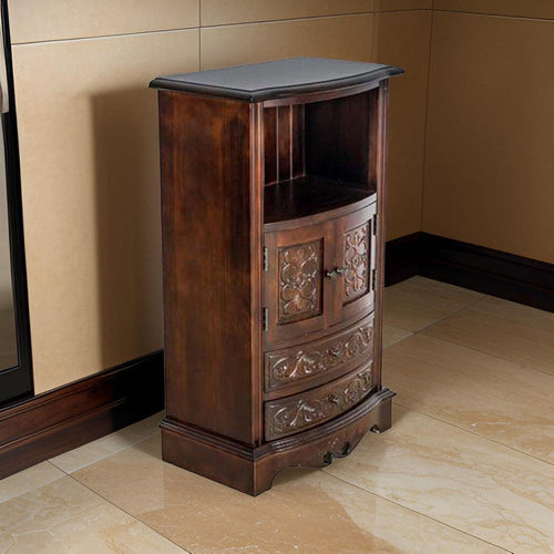 Storage Cabinet | Engraved Frame | 2 Drawers | 2 Doors | Brown