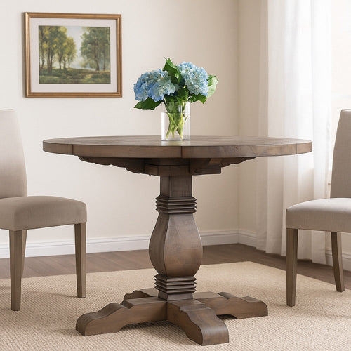 Dining Table | Round | Reclaimed Wood | Trestle Base | Weathered Brown