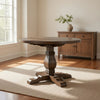 Dining Table | Round | Reclaimed Wood | Trestle Base | Weathered Brown