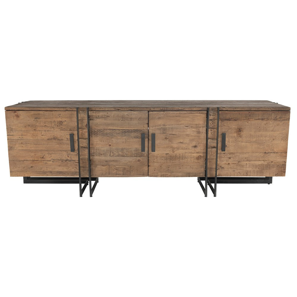 Industrial Style 4 Door Wood and Metal Media Cabinet Brown and Black By Casagear Home BM210356