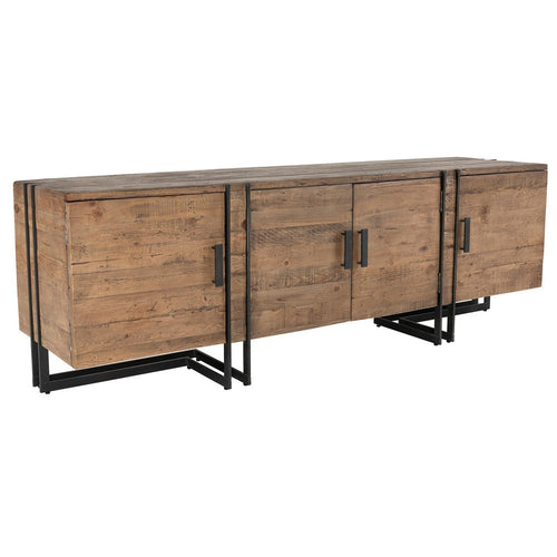 Media Cabinet | Industrial Style | 4 Door | Wood & Metal | Brown & Black