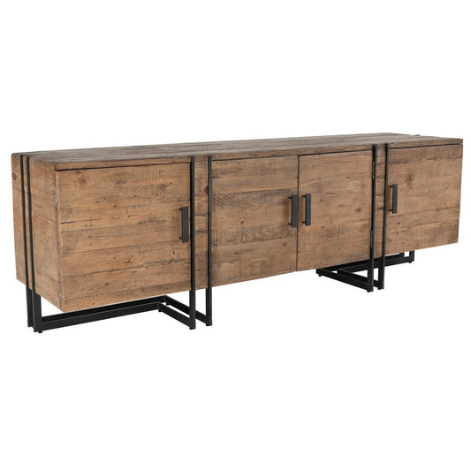 Industrial Style 4 Door Wood and Metal Media Cabinet, Brown and Black By Casagear Home