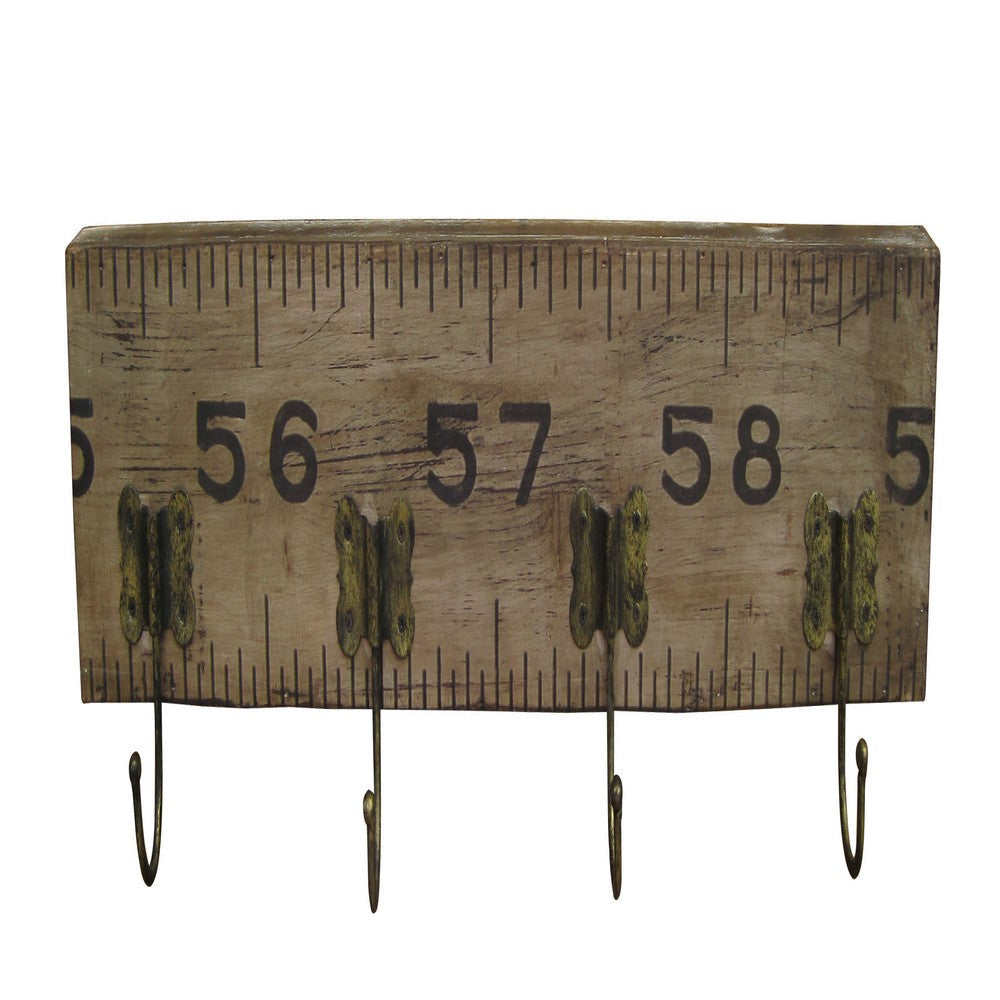 Contemporary Wooden Rustic Plaque with Ruler Style Design Brown BM210370