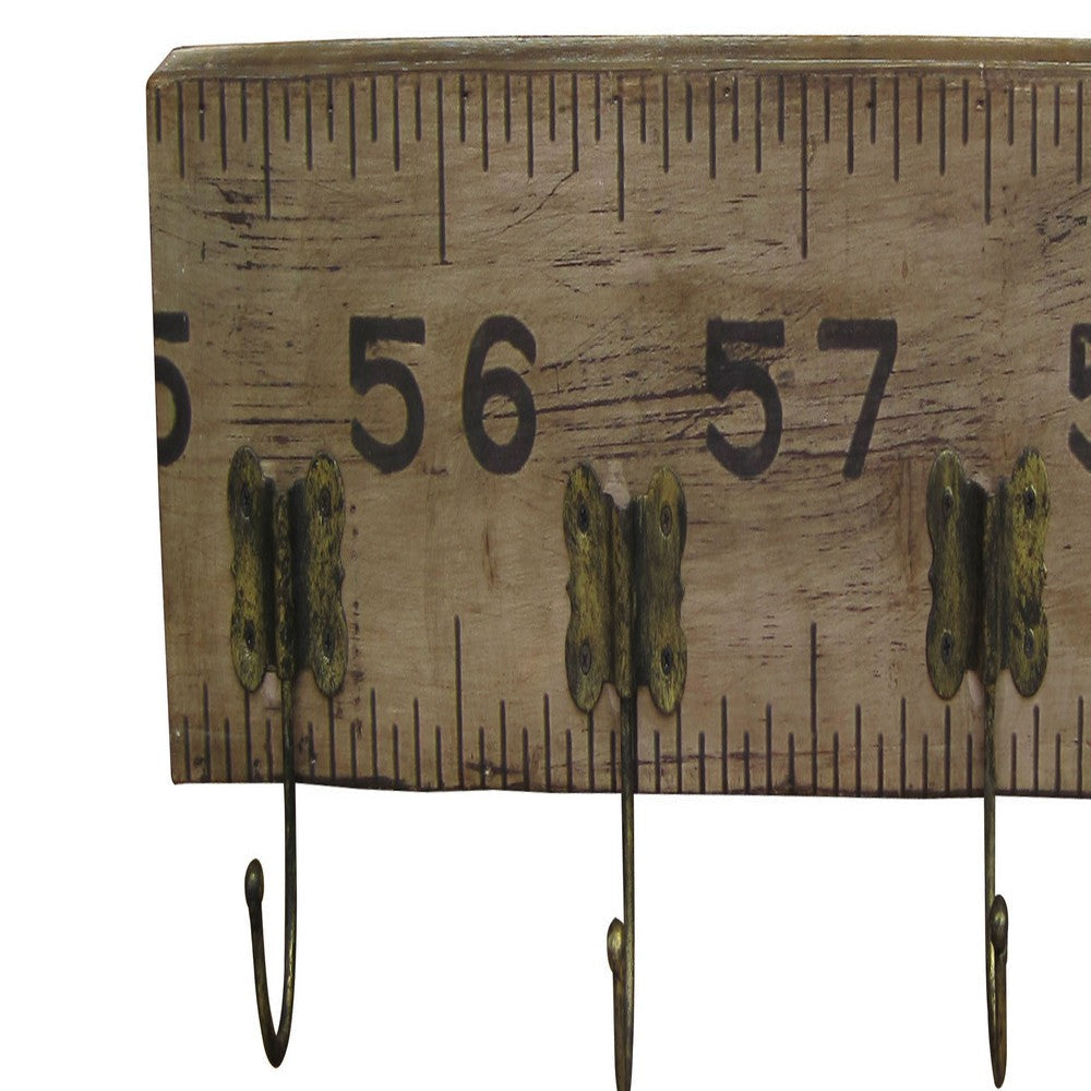 Contemporary Wooden Rustic Plaque with Ruler Style Design Brown BM210370