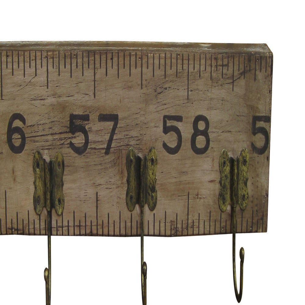 Contemporary Wooden Rustic Plaque with Ruler Style Design Brown BM210370