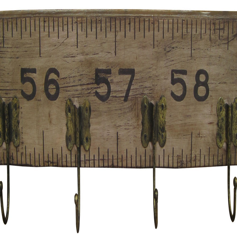 Contemporary Wooden Rustic Plaque with Ruler Style Design Brown BM210370