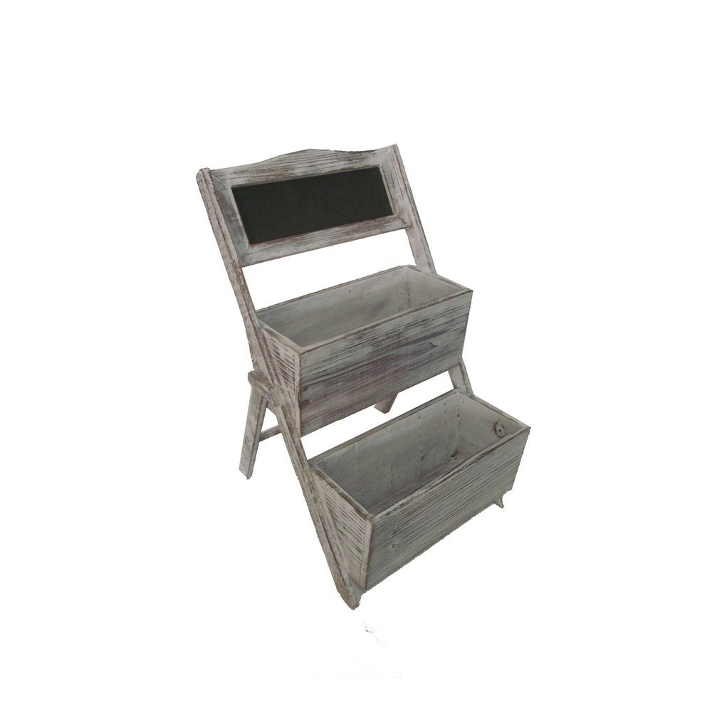Transitional Style Wooden 2 Tier Garden Shelf with White Wash Finish, Brown
