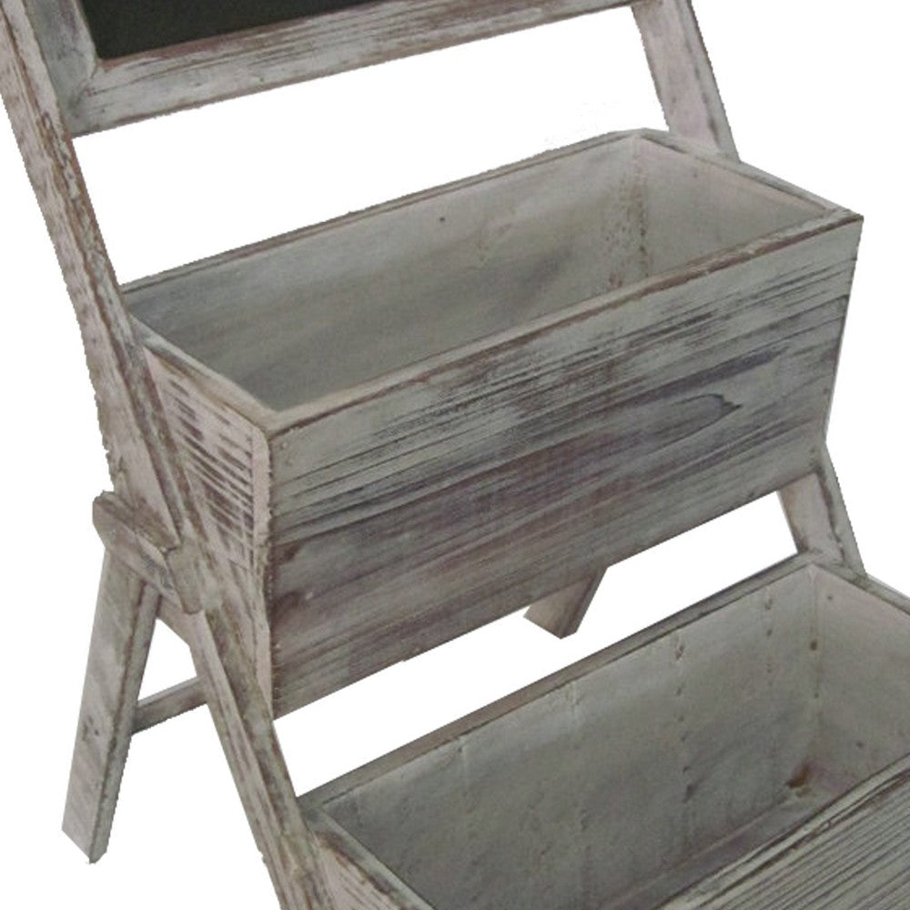 Transitional Style Wooden 2 Tier Garden Shelf with White Wash Finish Brown BM210381