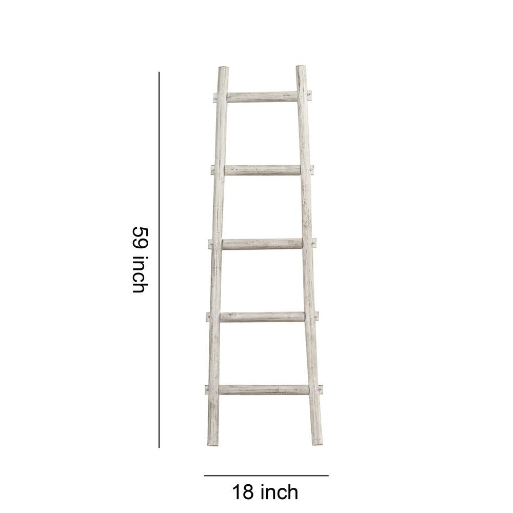 Transitional Style Wooden Decor Ladder with 5 Steps White By Casagear Home BM210391