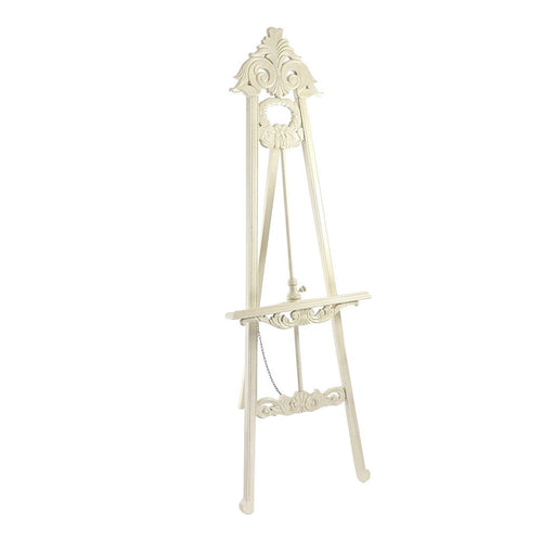 Easel | Hand Carved Wood Tripod | Back Leg Support | White