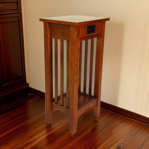 Pedestal Stand | 1 Drawer | Open Shelf | Wood | Oak Brown