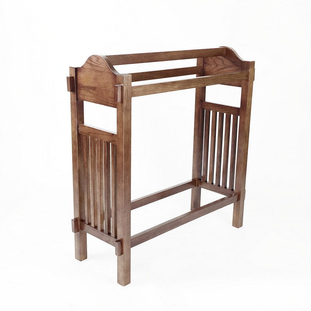 Quilt Rack | Mission Style | 3 Hanging Bars | Scrolled Top | Brown