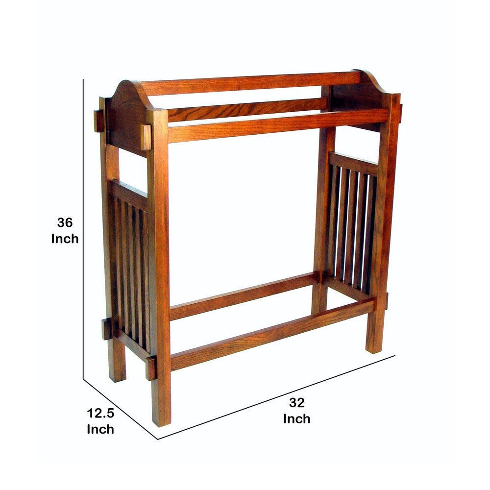 Quilt Rack | Mission Style | 3 Hanging Bars | Scrolled Top | Brown