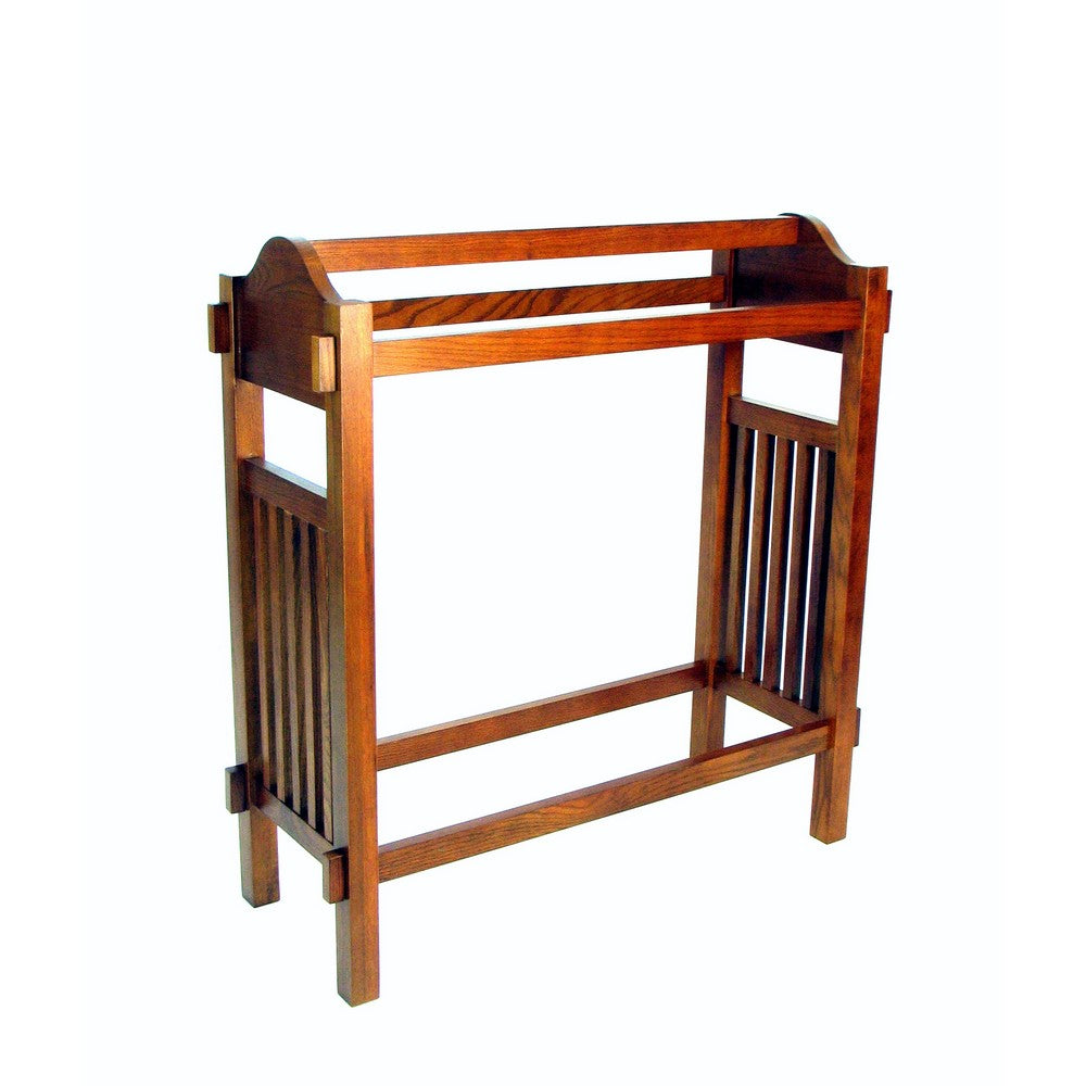 Quilt Rack | Mission Style | 3 Hanging Bars | Scrolled Top | Brown