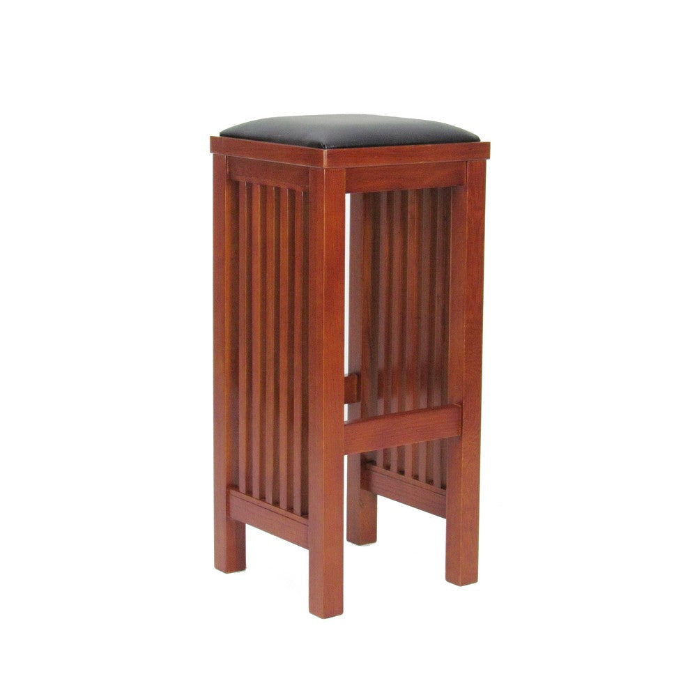 Barstool | Wood | Backless | Faux Leather Seat | Oak Brown