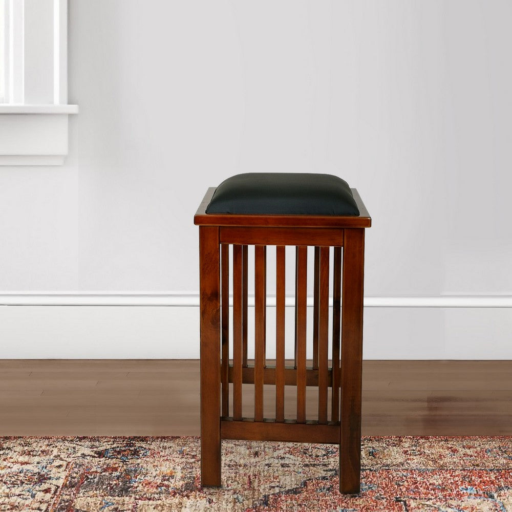 Barstool | Wood | Backless | Faux Leather Seat | Dark Brown