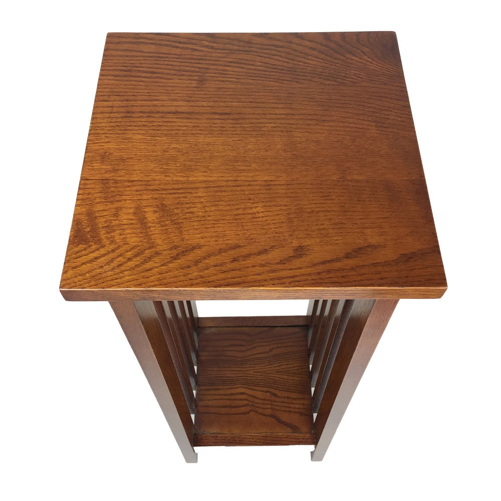 Flower Stand | Wood | 30" | Bottom Shelf | Slatted Sides | Brown