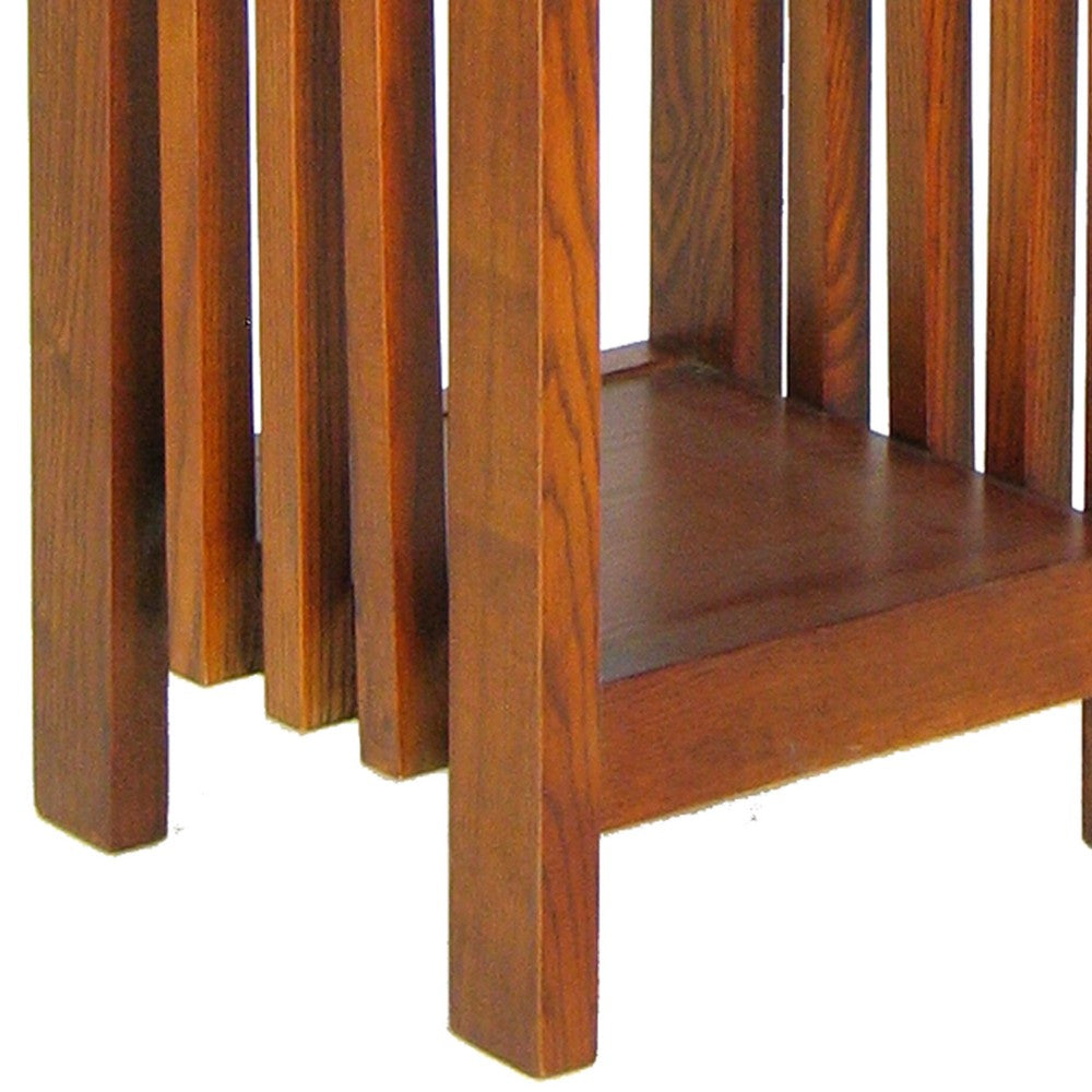 Flower Stand | Wood | 30" | Bottom Shelf | Slatted Sides | Brown