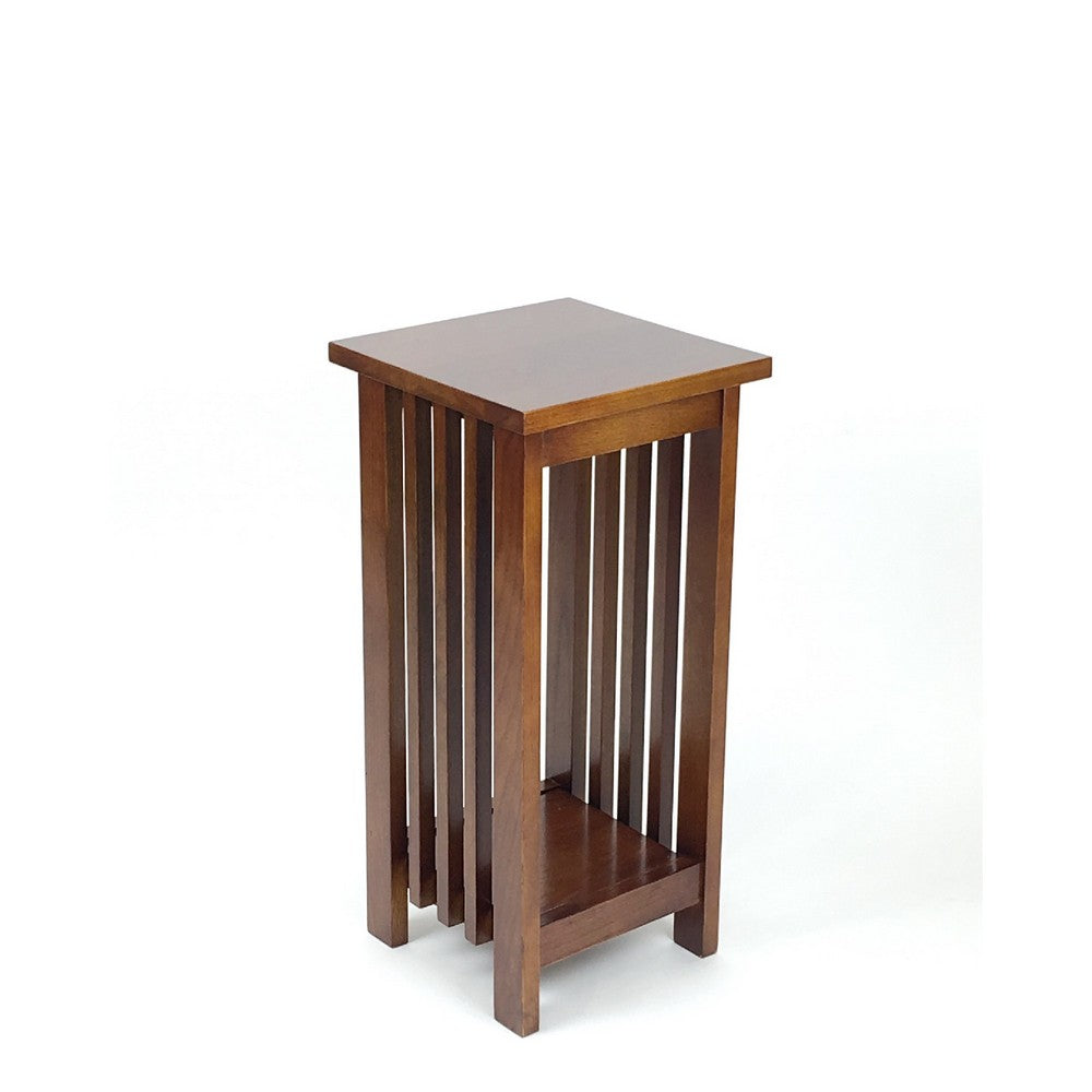 Flower Stand | Wood | 25" | Slatted Sides | Bottom Shelf | Brown