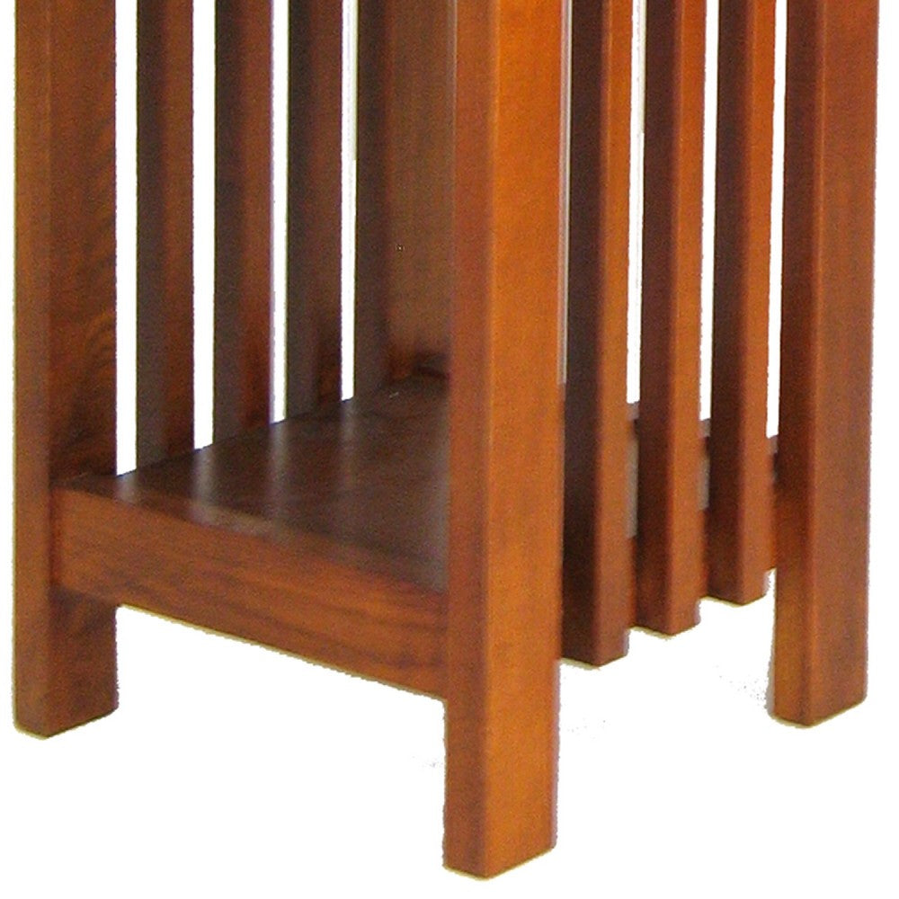 Flower Stand | Wood | 25" | Slatted Sides | Bottom Shelf | Brown