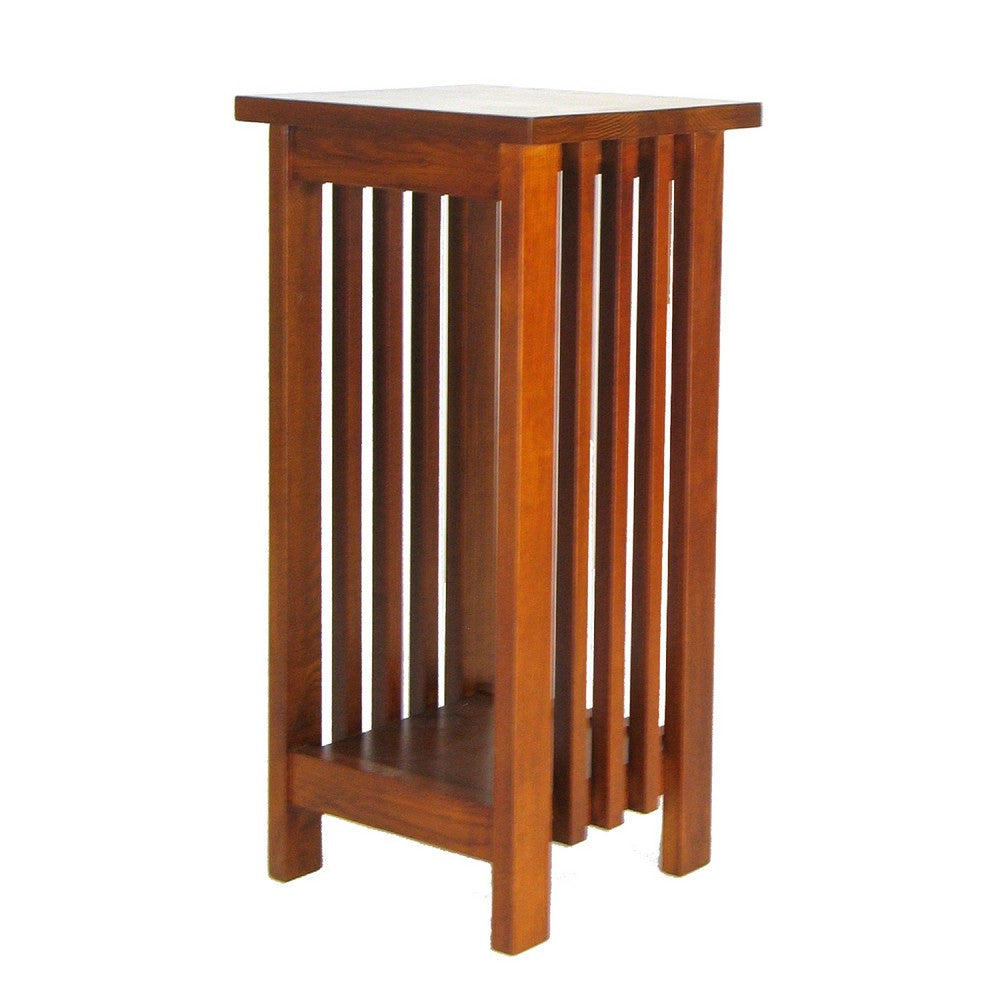 Flower Stand | Wood | 25" | Slatted Sides | Bottom Shelf | Brown