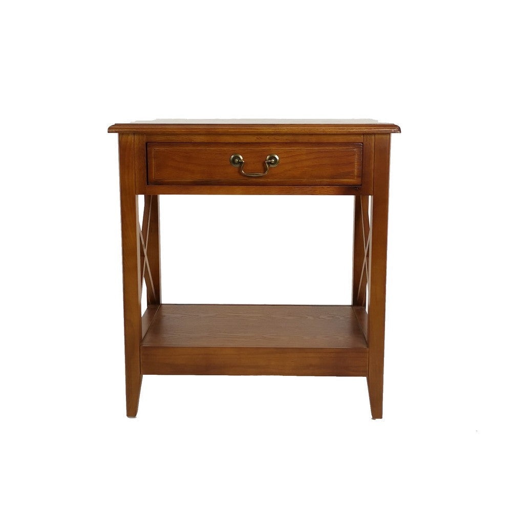 25’’ 1-Drawer Wooden Nightstand with X Shape Sides Brown By Casagear Home BM210451