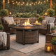 Fire Pit Table | 48" Round | Handwoven Resin Wicker | Brown