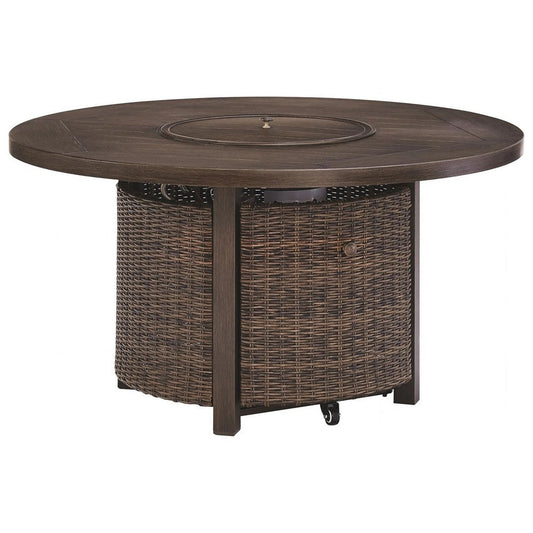 Fire Pit Table | 48" Round | Handwoven Resin Wicker | Brown